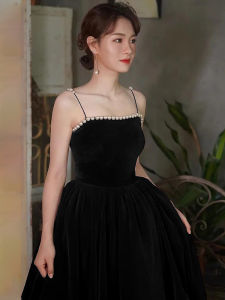 Glary Star Black Dress Dinner Party Birthday Party Halter Dress Pearl Dress Dress Dress