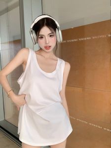 Lazy I-Shaped White Underwear Spaghetti-Strap Slip Womens Summer Thin Outwear Loose Sleeveless T-shirt Mid-Length Waistcoat Top