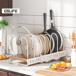 GSLIFE Rak Panci Stainless Steel Rak Dapur Serbaguna Rak Panci Susun Panci Holder Organizer Cookware