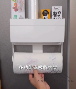 Magnetic Storage Box with Magnetic Basket & Paper Towel Holder / Strong Magnetic Storage Organizer for Kitchen