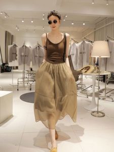 Elegant French Style Half Skirt for Women Summer Lightweight Versatile A-Line Midi Dress Polyester Material Nature Waist