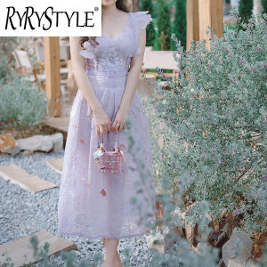 RYRYSTYLE Summer Tea Break First Love Long Dress Purple Heavy Industry Embroidery Dress 9846-1