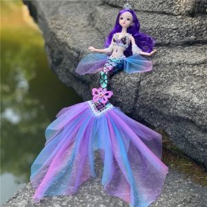 Handmade Mermaid Princess Blue Fairy Doll Children Girls Birthday Gift Toy Doll Plastic Material Fish Type Doll for under 14 Years Old Girls
