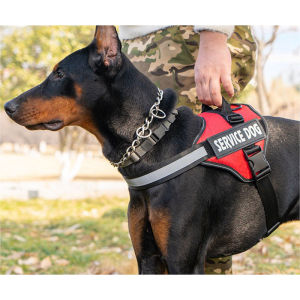 DearPaws Reflective Service Dog Harness - Breathable Nylon Vest with Velcro Patches (S-XXL) - Black/Red/Pink/Blue/Grey/Purple - Night Safety & Comfort Design