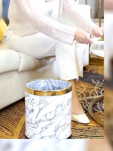 HH17-6 ถังขยะลายหินอ่อนขอบทอง ข6-1