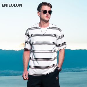 Enjeolon | Heavyweight Lycell Striped Retro Short Sleeve T-Shirt 220G