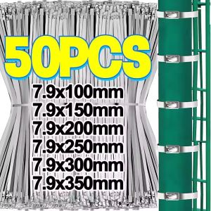 50/10PCS Metal Self Locking Cable Ties Reusable Heavy Duty Cables Tie Organizer Multifunction Stainless Steel Zip Tie Fastener