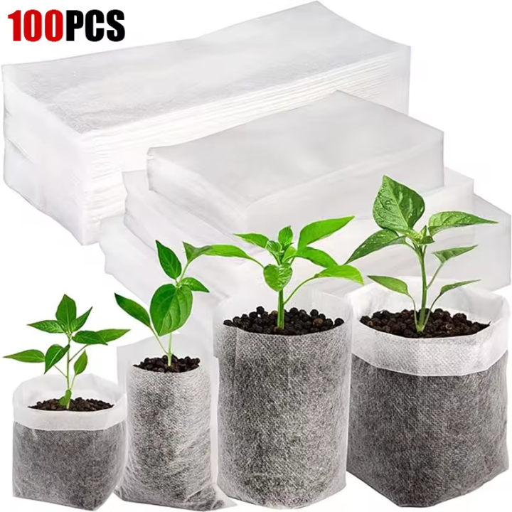 Seedling Packing Seedling Bags 100 Pack Degradable Non-Woven Nursery Bags Fabric ...