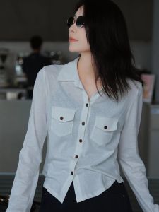 YUFUQING | Slim Fit White Polo Neck Long Sleeve Shirt Womens Early Autumn New Style High End Versatile Elegance Top Commute Korean Style