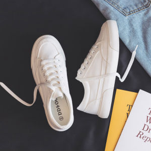 White Canvas Shoes for Women Casual All-Match Low-Top round Toe Rubber Outsole Cross-Bands Simple Style Student Fashion