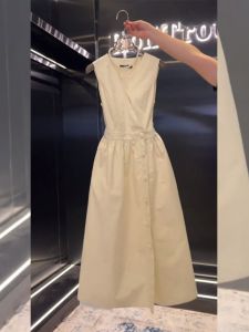 QFN | French Style Fashion Slim Formal Yellow Sleeveless Dress
