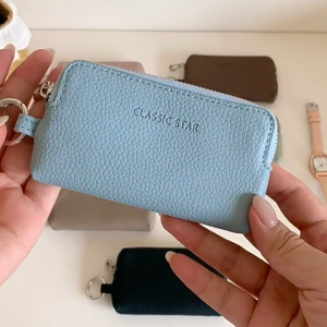 Korean Simple Dual Use Wrist Bag For Women PU Leather Zipper Closure Plain Pattern