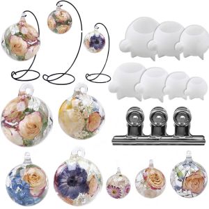 DIY Crystal Epoxy Resin Sphere Mold 3D Multi Size Desktop Ornamental Crafts Making Kit Perforated Ball Hanging Bracket Mirror Si