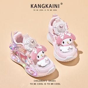 Luminous Sport Shoes for Girls with Rotation Buckle Design Low Cut Mesh Dad Style Shoes Comfortable All Season Kids Footwear