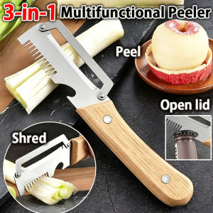 2026 NEW 3-in-1 Multifunctional Peeler Knife With Bottle Opener Slicer Shredder Peeler For Vegetable Wooden Handle Heavy Duty Japan Veggie Grater For Kitchen Use Potato Fruit Sugarcane Peeler Julienne Stainless Steel Durable And Smooth Operation