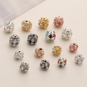 6/8mm 10pcs/bag Copper Studded Diamond Beads Brass Rhinestone Beads For Handmade Bracelet Necklace Earring Keychain DIY Craft Jewelry Making Accessories