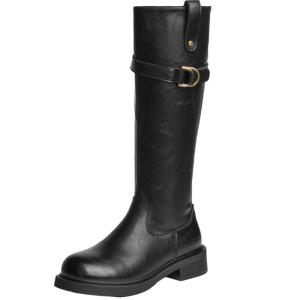 Josiny | Thick Sole Long Boots Warm Fleece Knight Boots with Buckle