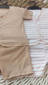 6Pcs 3Set Seri Krem Baju Bayi Celana Bayi Baru Lahir Lengan Pendek 0-3 Bulan Premium