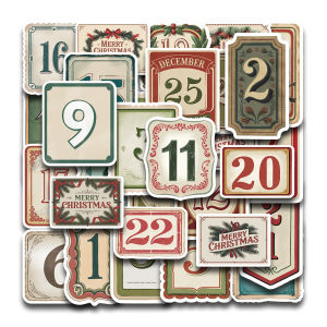 30pc Vintage Christmas Advent Calendar Digital StickersRetro Number Decal for ScrapbookingDecember Christmas Countdown Sticker