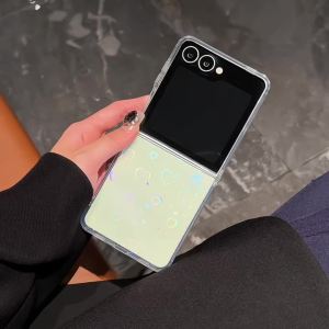Aurora Glitter Love Heart Transparent Case for Samsung Galaxy Z Flip 7 6 5 4 3 8 flip7 zflip Laser Bling Gradient Acrylic Cover