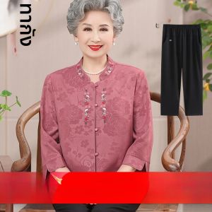 Chinese Style Summer Shirt Short Sleeve Set For Elderly Women