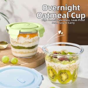 Overnight Oats Glass Bowl With Lid Portable Microwaveable 1pc