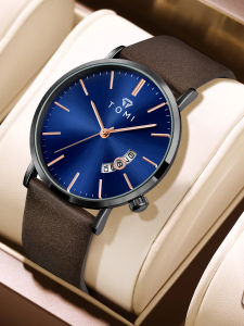 TOMIMens watch simple trend quartz business wristwatch leather strap calendar male watch