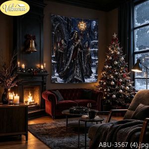 VIKAMA Morbid Yule Skeletal Friar Starlight Procession Tấm Thảm Treo Tường Bóng Tối Victoria Thánh Noel Lễ Hội Trang Trí Nhà Cửa Hợp Thời Trang Polyester