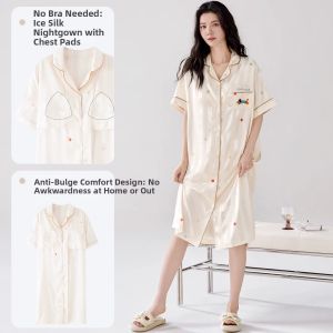 Ice Silk Padded Short Sleeve Summer Cartoon Sleep Dress