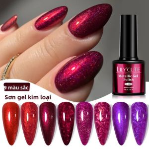 Sơn Móng Tay Gel Màu Đỏ Kim Loại LILYCUTE 7ml Ánh Kim Lấp Lánh Mùa Đông Bóng Gương Bán Vĩnh Cửu Tẩy Được Bằng Đèn UV