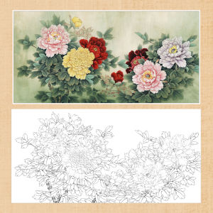 Beginner Print Draft White Outline Draft Li Xiaoming Banner Peony Traditional Chinese Painting No Frame Floral Bird Pattern