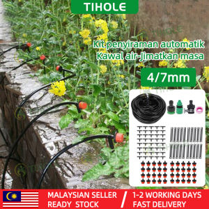 TIHOLE Outdoor Garden Solar Digital Timer Self Auto Water Micro Irrigation Plant Dripping System Drip Kit with roof Mist Nozzle sprinkler head spray valve Automatic Watering Device for Flower Pots Landscaping Cooling