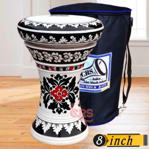 Darbuka Kayu Dumbuk Batik 8 inch Putih Hitam Mika Putih