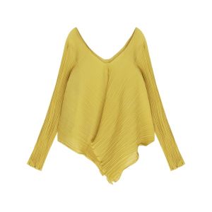 Áo Len Dệt Kim Dài Tay Cổ Chữ V Rộng Rãi Cho Nữ Mùa Hè Màu Vàng Không Đều Thời Trang Công Sở Phong Cách Hàn Quốc Áo Khoác Ngoài