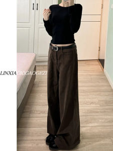 Extended Size High Waist Coffee Color Denim Pants Womens Design Slim Straight Floor-Length Wide Leg Jeans High Rise
