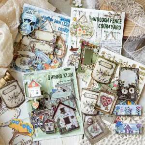 Mr.paper | Mr.Paper 4 Packs White Kraft Paper Hollow Hard Card Stickers Pastoral Grocery Themed DIY Supplies for Journal Scrapbook Collage