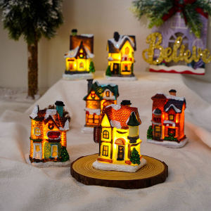 Christmas Resin House Decoration Micro Landscape Glowing Snow House Decoration Christmas Gift