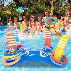 Party Sport Swimming Inflatable Ring Toss Game Floating Pool Toys for Adult Water Accessories Beach Supplies with 4 Loops