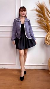 Mihar Store: Baju Kemeja Atasan Wanita Tweed Motif Kotak-Kotak