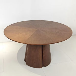 Vintage Walnut Round Designer Petal-footed Dining Table