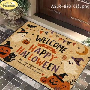 VIKAMA Halloween Welcome Mat Farmhouse Pumpkin Black Cat Trick Or Treat Print Non Slip Rug For Front Door Porch Holiday Decor