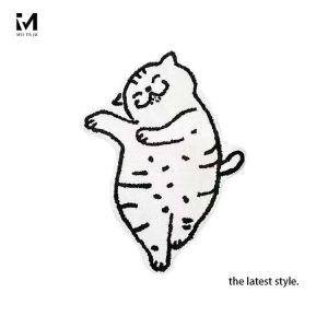 VIKAMA Sleepy House Cat • Cute Cream Style Cat Bedroom Side Rug Childrens High-Quality Fleece Soft Carpet Home Decoration