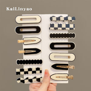 Black and White Chessboard Plaid Barrettes Womens Summer Internet Celebrity Seamless Hairpin Bangs Broken Hair Side Clip Duckbill Clip Headdress