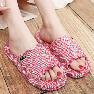 Quiet Soft Bottom Cotton Slippers Indoor Home Use Checkered Pattern Korean Style Cloth Bottom Slippers Spring Autumn Winter