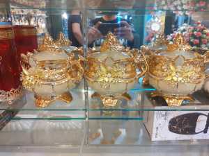 pajangan keramik hias set 3 mewah cantik / pajangan keramik import