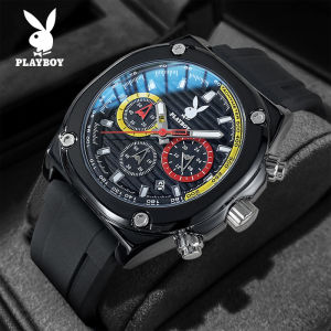 PLAYBOY Watch Men Original Waterproof Brand Fashion Sports Mens Watch Silicone Chronograph Calendar Quartz Jam Tanggan Lelaki 3060