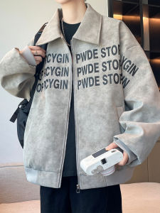 American Style Mens Leather Jacket Retro Collar Motorcycle Jacket Spring Autumn Loose Fit Fashionable Brand Outerwear