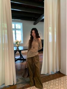 XUECAIQI | High Waist Slim Fit Wide Leg Pants High Waist Slim Loose Wide Leg Casual Pants Flared Collar Shirt Floral Print Shirt