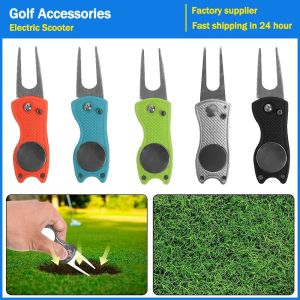 Golf Divot Repair Tool with Golf Ball Tool Pitch Groove Cleaner Putting Green Fork Training Aids Foldable Golf Accessories