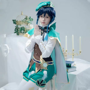 Genshin Impact Barbatos Cosplay Costume Anime Venti Uniform Cloak Hat Full Sets Clothes Halloween Lolita Dress For Women